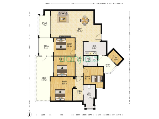 龙湖大社区 精装四房拎包入住 住家安静 楼层舒服-户型图