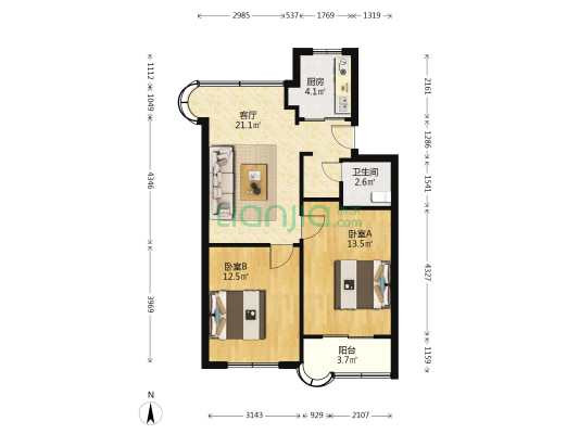 天鹅湖小区 2室1厅1卫 70平方
