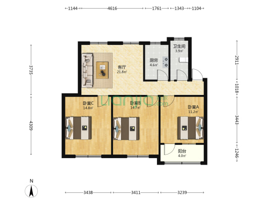 林业局家属院 3室1厅1卫 91平方