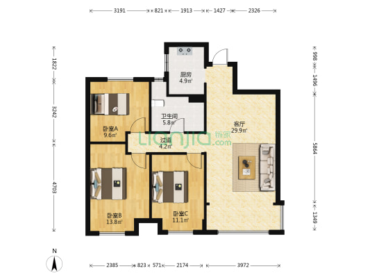 俪晶湾 3室1厅1卫 96平方
