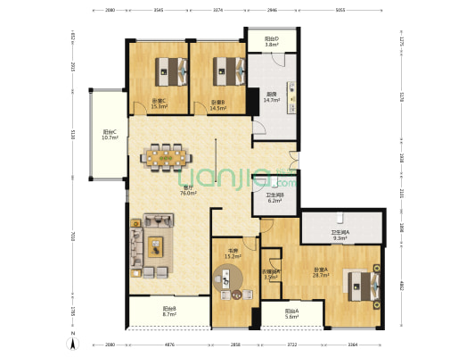 苏宁广场尊悦 4室1厅2卫 299平方