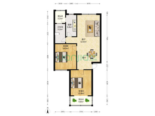 南垸小区 2室1厅1卫 95平方