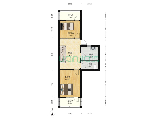 望岭西路3号院 2室1厅1卫 63平方