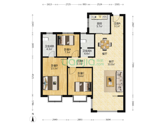 远洋万和公馆 3室1厅2卫 118平方