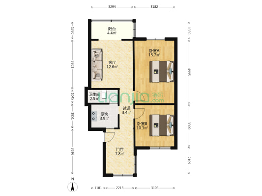 建新东路61号 2室1厅1卫 70平方