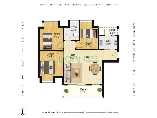 濠江丽景苑 3室1厅1卫 90平方