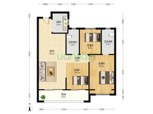 信达·新外滩 3室1厅2卫 115平方