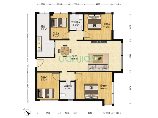 保利锦湖林语北区 4室1厅2卫 113平方