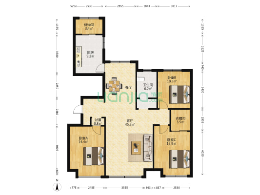 金秋逸品府 3室1厅1卫 149平方