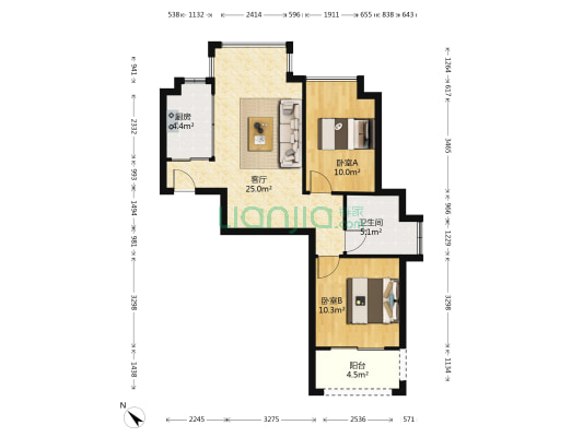 明发高榜新城 2室1厅1卫 76平方