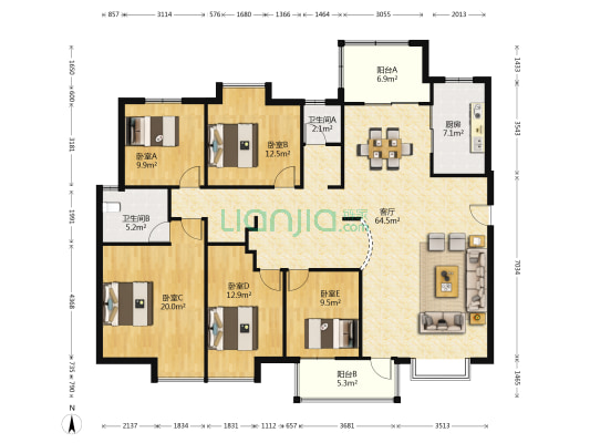 白沙世纪园东区 5室1厅2卫 176平方