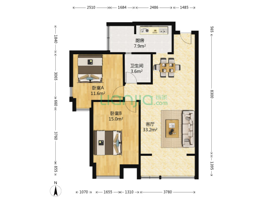 蓝色经典小区 2室1厅1卫 85平方