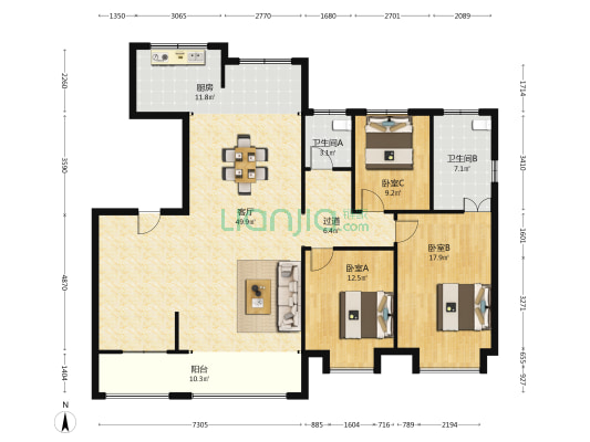 中建长清湖珺园 3室1厅2卫 169平方