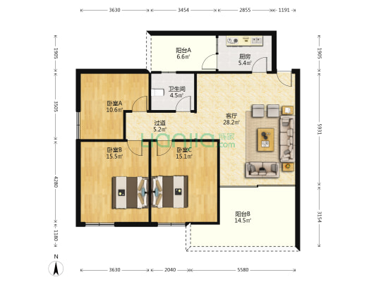 唐海楼 3室1厅1卫 114平方