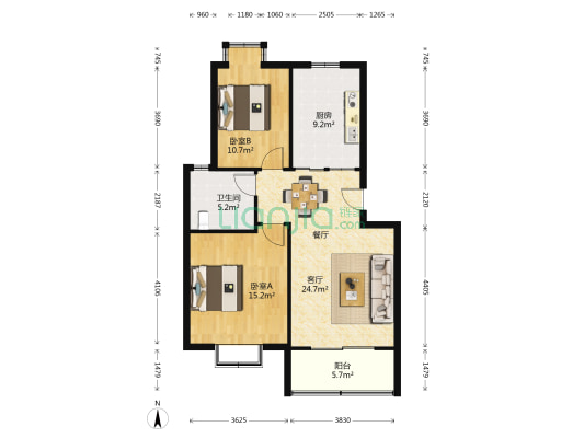 钻石华府 2室1厅1卫 84平方