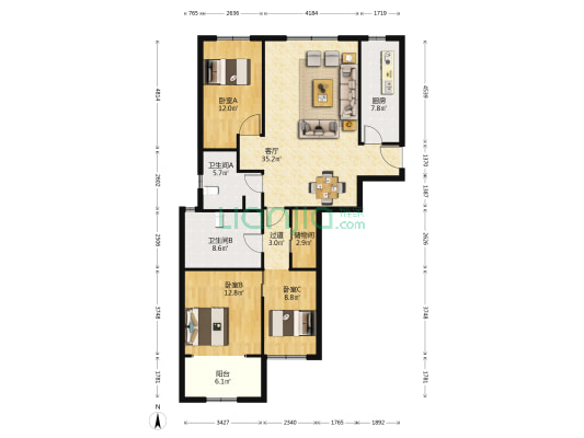 羲和 3室1厅2卫 140平方