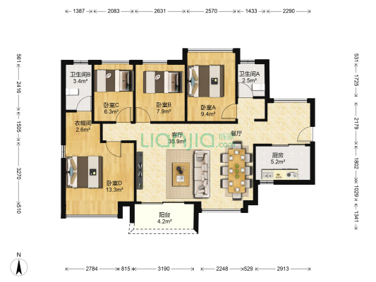 万科城市中心 4室1厅2卫 110平方