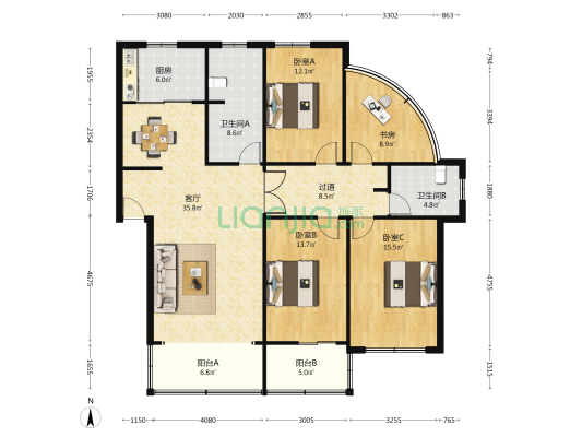 朝阳关新村 4室1厅2卫 151平方
