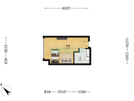 顶固公寓 1室0厅1卫 32平方