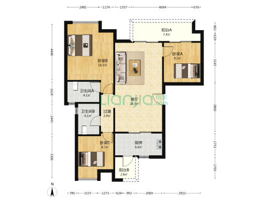 东原中业印江洲 3室1厅2卫 110平方