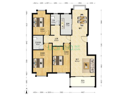 晨风苑 3室1厅2卫 147平方