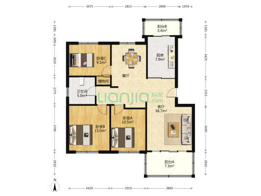 名贵山庄华夏园 3室1厅1卫 92平方