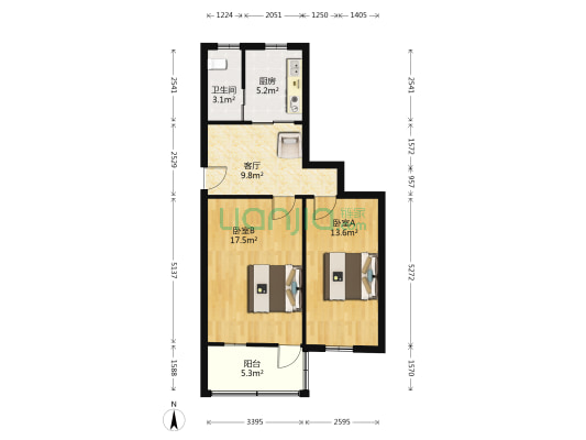 新民新村 2室1厅1卫 65平方
