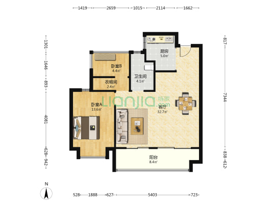 保利紫云云起 2室1厅1卫 95平方
