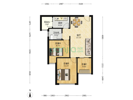 福安雅园 3室1厅1卫 68平方