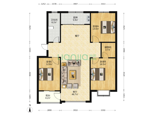 南阳欣城 3室1厅1卫 130平方