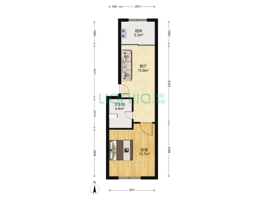 虹港新居 1室1厅1卫 55平方