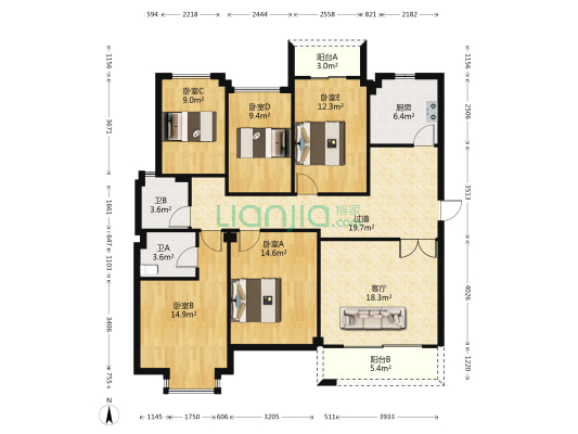 东翰锦园 5室1厅2卫 163平方