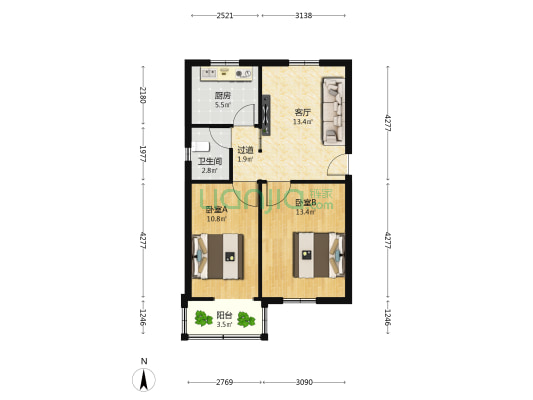 建兴小区(市政机关大院) 2室1厅1卫 67平方