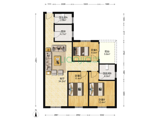 第二教师村 3室1厅2卫 85平方