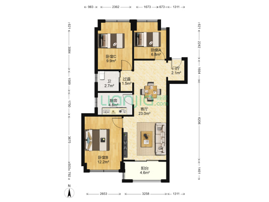 旭江华庭 3室1厅1卫 89平方