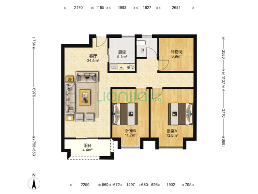 海亮上府 2室1厅1卫 96平方
