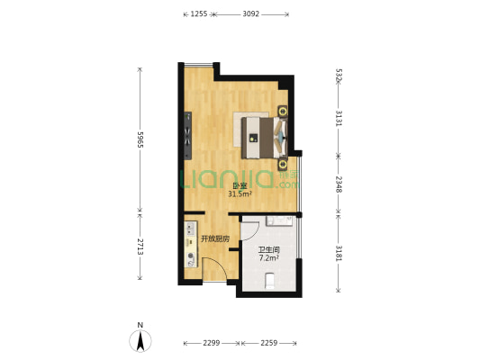 松江津滨置地广场 1室0厅1卫 59平方
