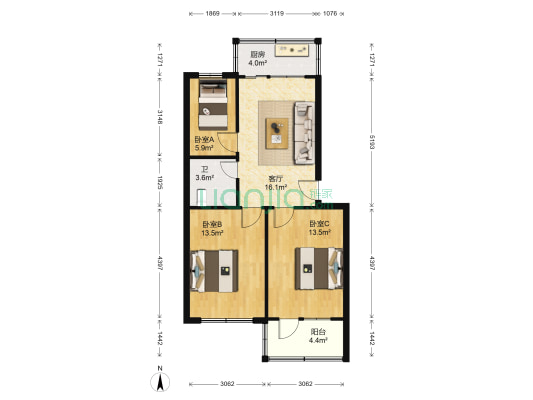 供销楼 3室1厅1卫 79平方