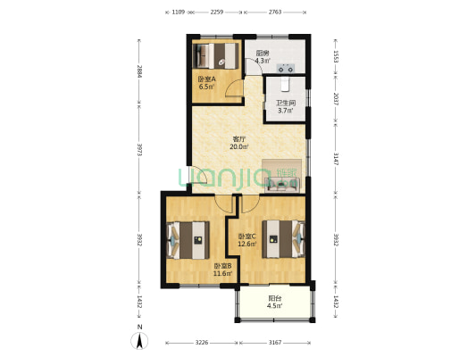 七里垫新村 3室1厅1卫 77平方