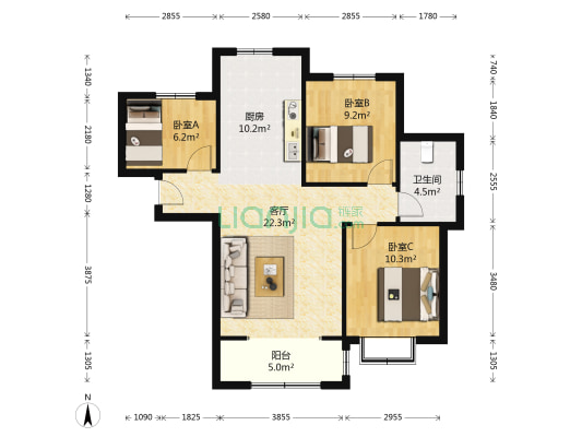 德信公园旁，小区环境优雅，中间楼层，精装修采光充足-户型图