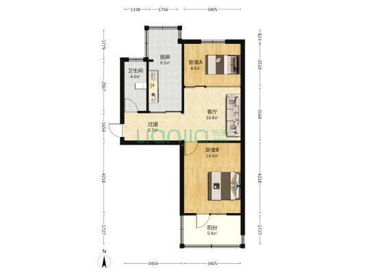光明北大街163号 2室1厅1卫 63平方