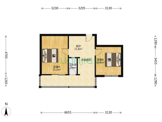 蓓蕾西巷1号 2室1厅1卫 54平方