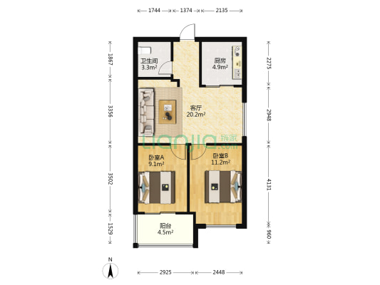 上城国际北区 2室1厅1卫 63平方