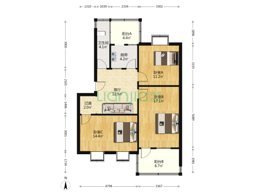 舜亭苑 3室1厅1卫 84平方