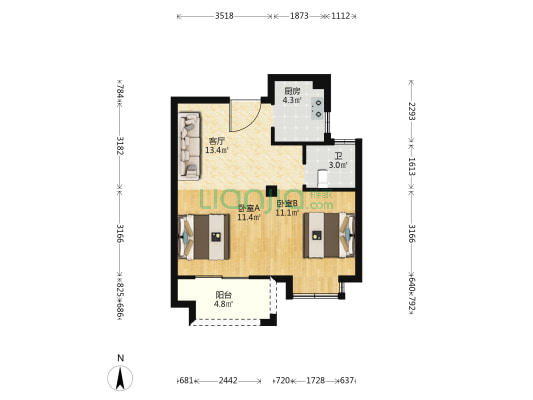 泰运雅苑 2室1厅1卫 66平方