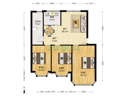 县直机关第一生活区 3室2厅1卫 94平方