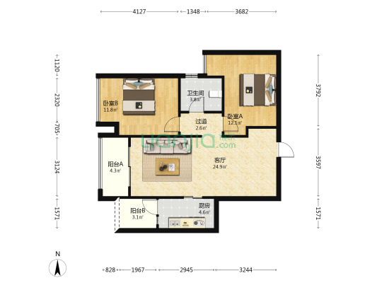 凯德九章一期 2室1厅1卫 86平方