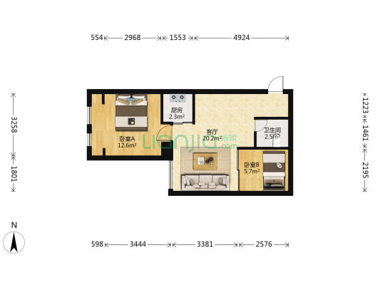 凯隆橙仕公馆 2室1厅1卫 52平方