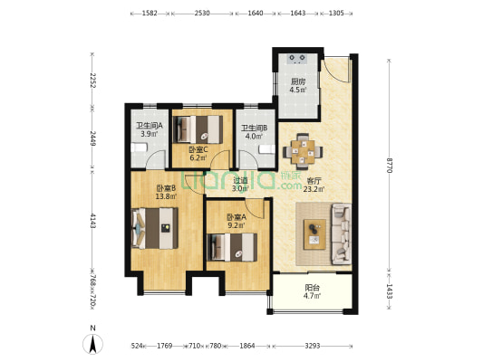 中骏璟禧云庭 3室1厅2卫 98平方