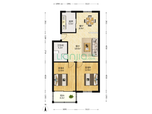 嘉兴市农行宿舍 2室2厅1卫 82平方